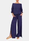Everyday Ritual Riley Slit Wide-leg Cotton Gauze Pants In Indigo