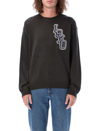 Kenzo Logo Patch Crewneck Knit Jumper In Dk Khaki