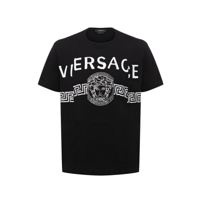 Tシャツ・カットソー VERSACE FW25 Black cotton t-shirt (10084811A08489 1B000) Versace Logo Cotton T-shirt In Black | ModeSens
