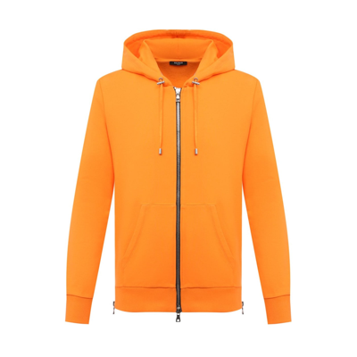 Balmain Hooded Zipped Sweatshirt In Orange