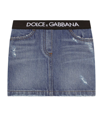 Dolce & Gabbana Kids Logo Waistband Denim Skirt (3-5 Years) In Blue
