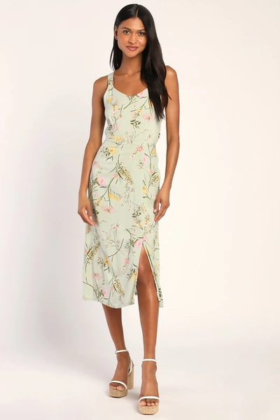 Vero Moda Simply Easy Dusty Sage Floral Print Midi Dress | ModeSens