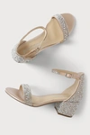 BETSEY JOHNSON SB-MARI CHAMPAGNE RHINESTONE ANKLE STRAP SANDAL HEELS