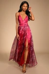 Lulus Romance That Wows Magenta Floral Print Organza Maxi Dress In Magenta