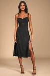 Lulus Loveliest Looks Black Floral Jacquard Tie-strap Midi Dress In Black