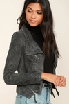 LULUS READY FOR ANYTHING CHARCOAL GREY SUEDE MOTO JACKET