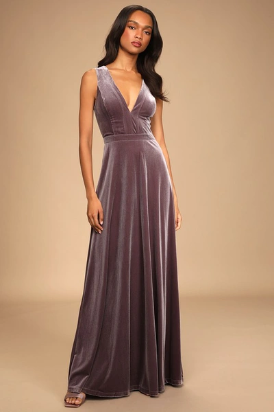 Lulus Beautiful Night Dusty Purple Velvet Sleeveless Maxi Dress