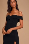 Lulus Song Of Love Black Off-the-shoulder Maxi Dress In Black