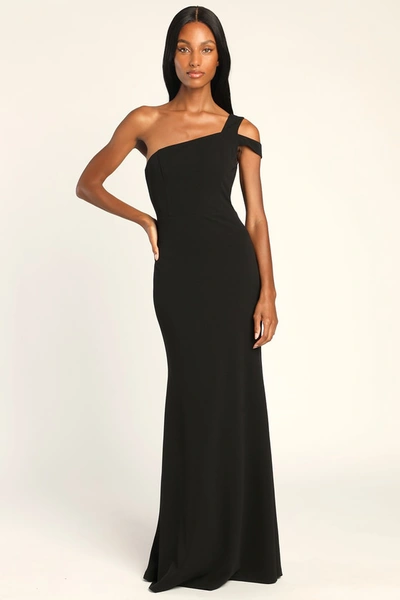 Lulus Make An Entrance Black One-shoulder Mermaid Maxi Dress