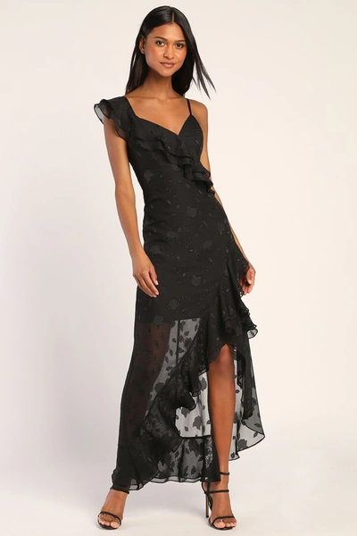 Lulus Forever Be Black Floral Jacquard Ruffled Maxi Dress