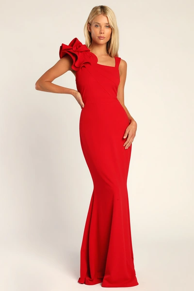 Lulus Lucette Red Sleeveless Ruffled Mermaid Maxi Dress