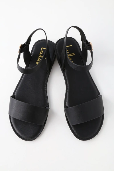 Lulus Hearts And Hashtags Black Flat Sandal Heels