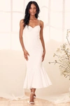 Lulus Found Your Love White Lace Sleeveless Trumpet Midi Dress In White