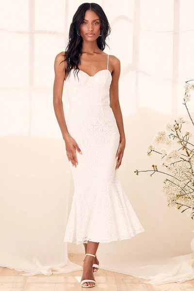 Lulus Found Your Love White Lace Sleeveless Trumpet Midi Dress