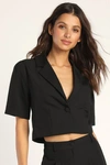 Lulus Posh Company Black Cropped Short Sleeve Blazer In Black
