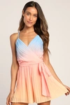 LULUS PLEAT THE WAY BLUE AND PINK OMBRE PLEATED ROMPER