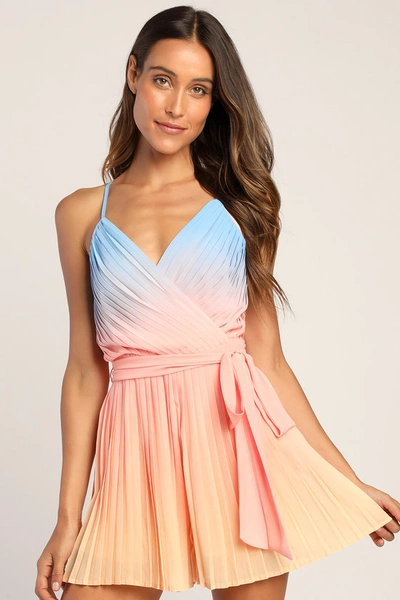 Lulus Pleat The Way Blue And Pink Ombre Pleated Romper