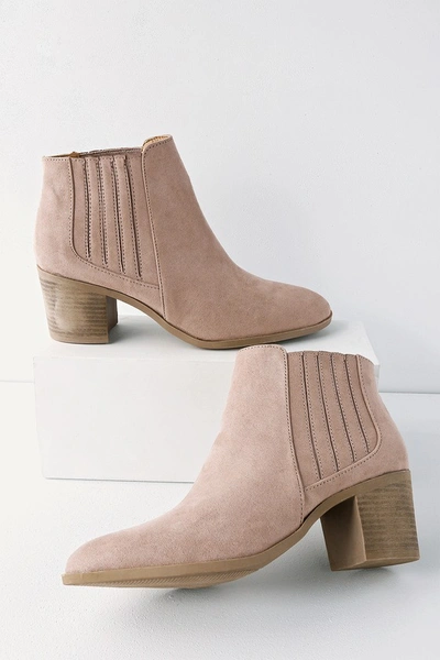 Lulus Shasta Taupe Suede Ankle Booties In Beige