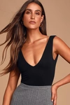 Lulus Basics Check You Out Black Sleeveless Bodysuit In Black