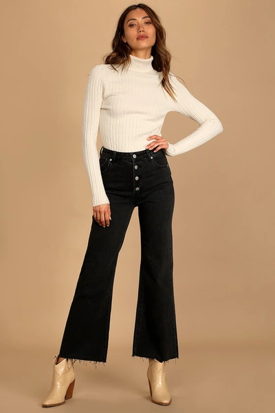 Rolla's Eastcoast Crop Flare Washed Black High Rise Denim Jeans