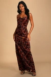 Lulus Romance In The Making Plum Purple Floral Print Velvet Maxi Dress In Plum Purple