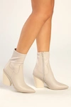 Steve Madden Thorn Bone Leather Pointed-toe Mid-calf High Heel Boots In White