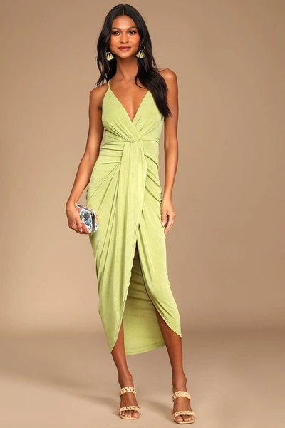 Lulus Dreamy Date Light Green Surplice Midi Dress