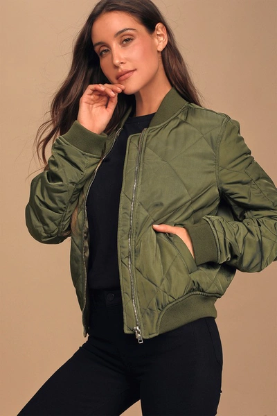 Lulus Style Expedition Olive Green Quilted Bomber Jacket