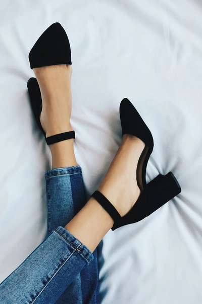 Lulus Ellarose Black Suede Ankle Strap Heels