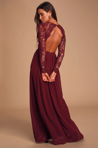 Lulus Awaken My Love Burgundy Long Sleeve Lace Maxi Dress ModeSens