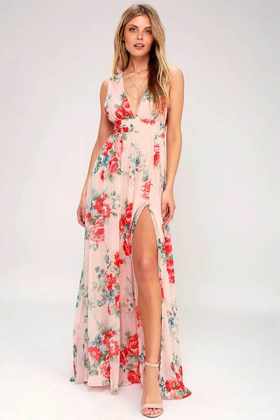 Lulus Garden Meandering Blush Floral Print Maxi Dress In Pink