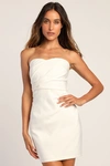 Lulus Festive Occasion White Ruched Strapless Bodycon Mini Dress In White