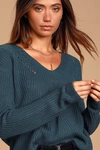 Lulus Halifax Teal Blue Knit Sweater In Teal Blue