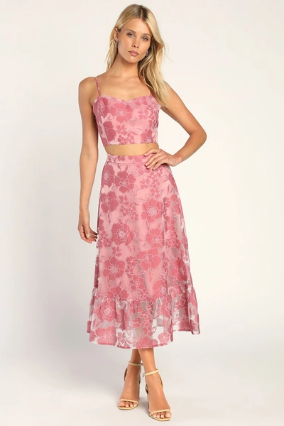 Lulus Certainly Stylish Mauve Pink Burnout Floral Two-piece Midi Dress