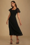 Lulus So Kiss Me Black Floral Print Swiss Dot Maxi Dress In Black