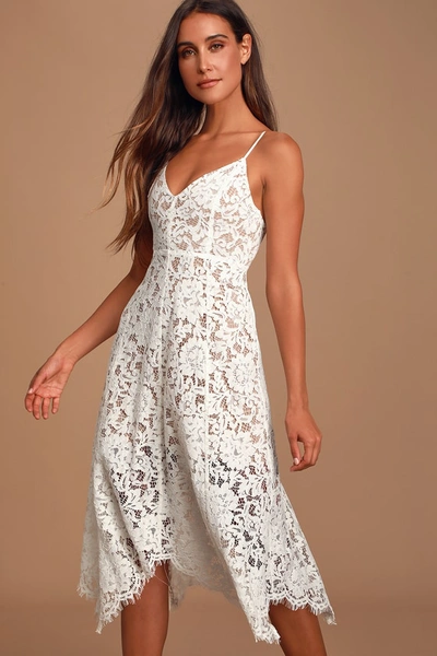 Lulus One Wish White Lace Midi Dress