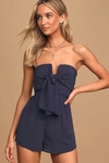 Lulus Inez Navy Blue Tie-front Romper In Navy Blue