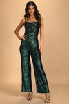 Lulus Dancing To The Music Green Iridescent Sequin Wide-leg Jumpsuit In Green