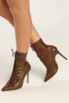 Schutz Tennie Bear Brown Pointed-toe Lace-up Booties In Brown