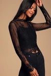 Lulus Tempt Me Black Sheer Lace Long Sleeve Crop Top In Black
