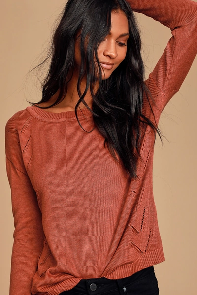 Lulus Pointelle Me More Rust Orange Knit Sweater