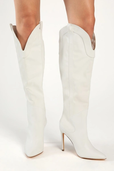 Lulus Sayyna Off White Pointed-toe Knee-high High Heel Boots