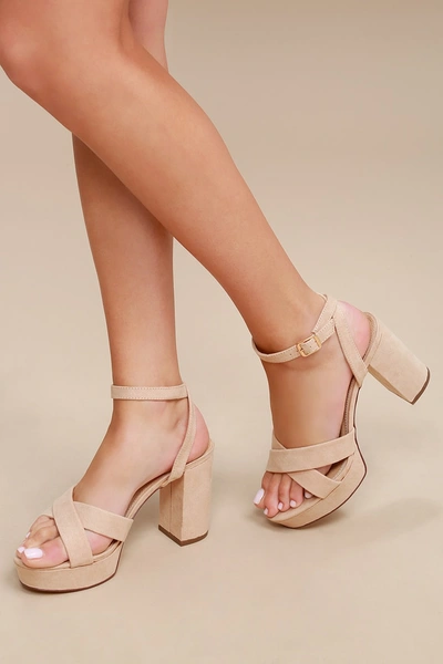 Lulus Selah Light Nude Suede Ankle Strap Heels In Beige
