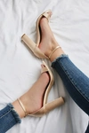 LULUS TAYLOR CHAMPAGNE SATIN ANKLE STRAP HEELS