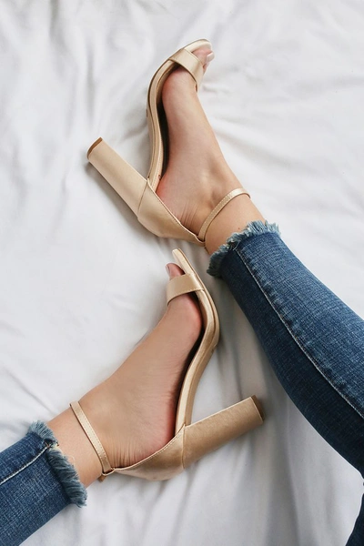 Lulus Taylor Champagne Satin Ankle Strap Heels