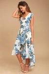 Lulus French Countryside White Floral Print High-low Dress In White