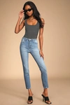 Just Black Trend Takeover Medium Wash Denim Raw Hem Straight Jeans In Blue