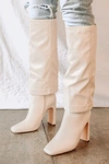 Lulus Lorlia Almond Square Toe Knee High High Heel Boots In White