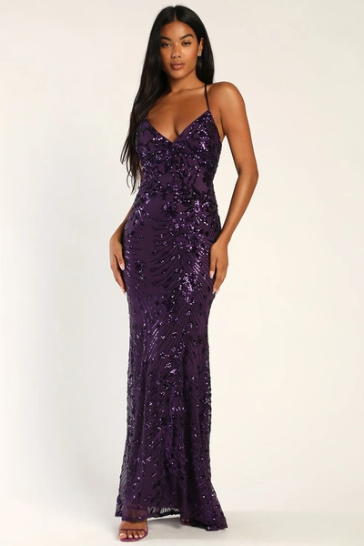 Lulus Photo Finish Purple Sequin Lace-up Maxi Dress
