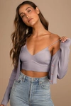 Lulus Two Cute Lavender Ribbed Knit Crop Top And Cardigan Sweater Set In Purple